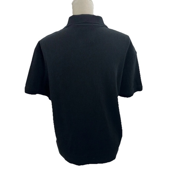 Zara Vertical Textured Polo Shirt Women’s Large Short Sleeve Ribbed Black - Picture 7 of 7